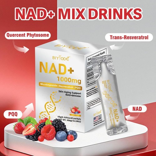 NAD+ 1000mg Mix Powder Berry-flavored Drinks Skin Aging Support 30packs...