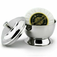 Professional Barbers Shaving Lather Bowl & Soap German Steel Chrome Polished Set