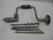 Vintage Professional Stanley No.945-10” Bit Brace Hand Drill w/6  pc. Auger Bits