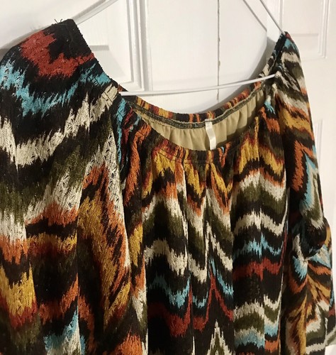 Voll Dress/Tunic Size S Multi Fall Colors Chevron Mini Off Shoulder Bell Sleeves - Picture 4 of 8