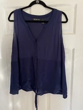 INC International Concepts Woman NAVY Sleeveless Button Top Hem Tie 1X preown