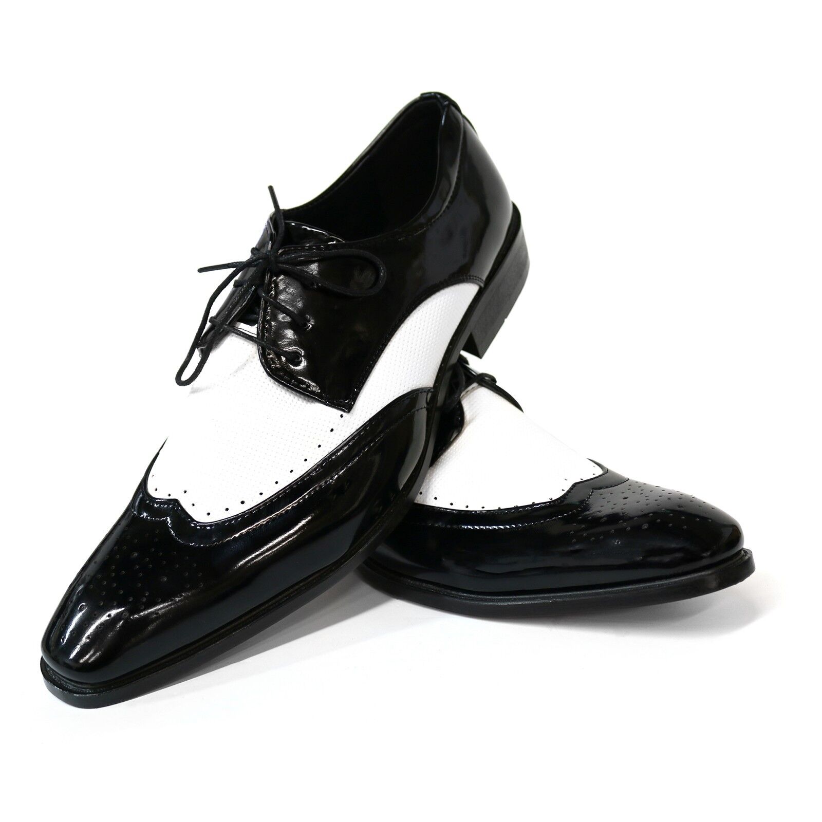 Men's Fancy Dress Shoes Two Tone Black & White Gangster Roaring 1920's ...