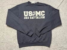 USMC Sweatshirt Mens Small Blue 3rd Battalion Crewneck Pullover US Marines