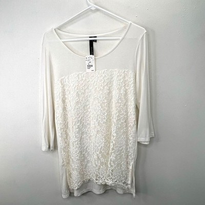 EllumiNation Nikki Parker Tunic Top M Lace Cream Ivory Lined Boho Coastal NWT