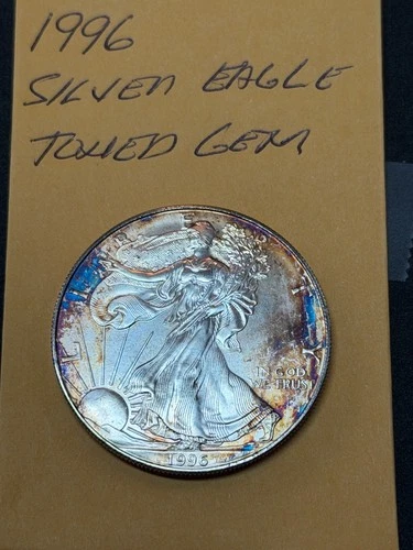 1996  WALKING LIBERTY AMERICAN EAGLE .999 FINE SILVER DOLLAR COIN 1oz. TONED