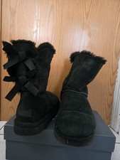 UGG Black Shearling Bow Accent Ankle Boots Suede Upper for Women
