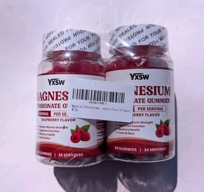 TWO Yxsw Magnesium L-Threonate 1000mg 60 Gummies Each Total 120 Raspberry 9/27