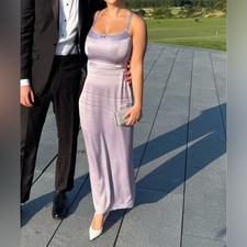 Reformation Lucy Satin Dress in Aura 0
