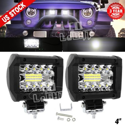 Pair 4'' LED Work Light Bar Spot Flood Pods Fog Lamp Offroad Driving Truck ATV