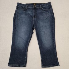 Lee Jeans Womens 18M Blue Dark Wash Capri Cropped Stretch Denim Plus Size Fit
