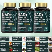 NAD supplement, 1500mg resveratrol containing supplement, 3x120 capsules, 3 Pack