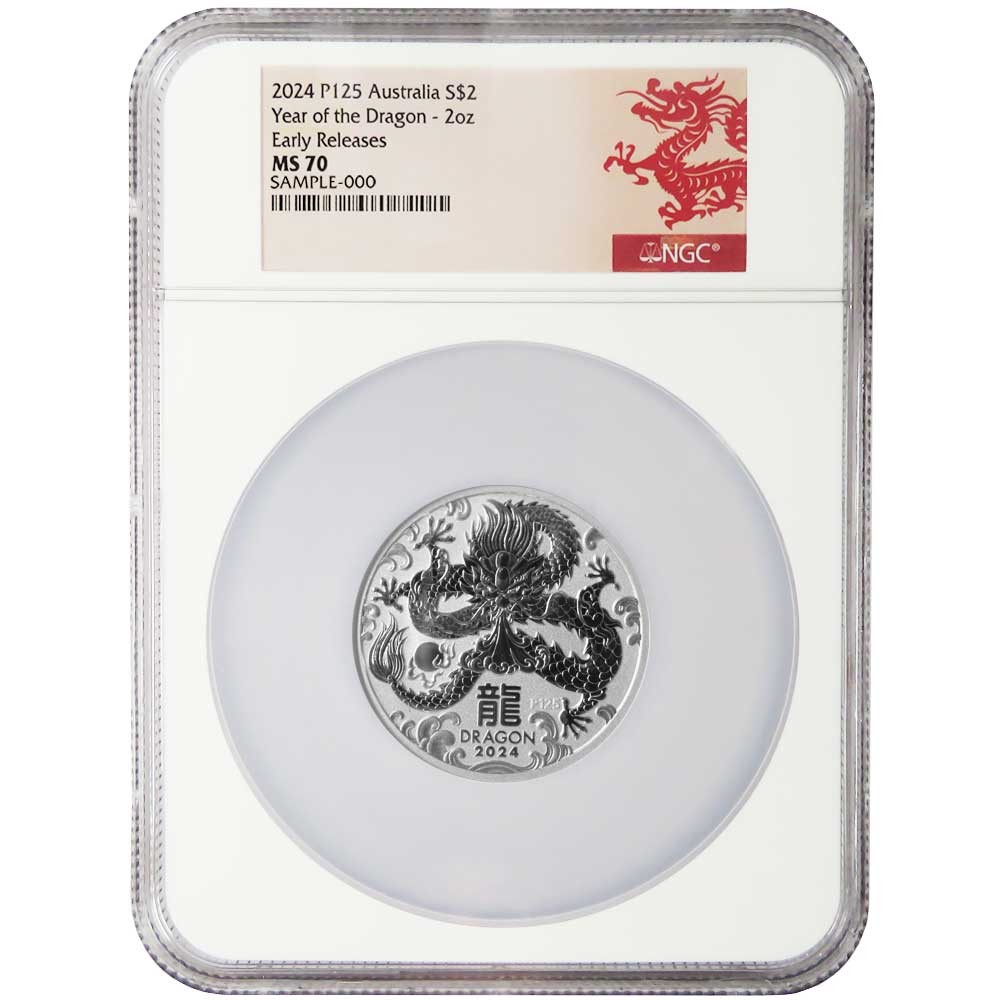 2024 Australian Silver Perth Dragon 2 oz NGC MS70 ER Year of The
