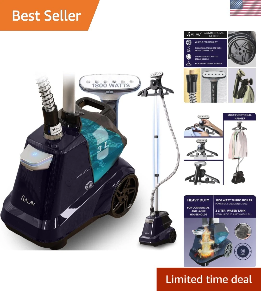Garment Steamer Commercial Full-Size Heavy Duty 3L Water Tank 1800W
Opens in a new window or tab