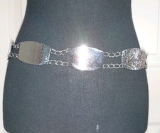 Vintage Silvertone Statement Chain Link Flower Print Women's Belt Waist 31 Inch