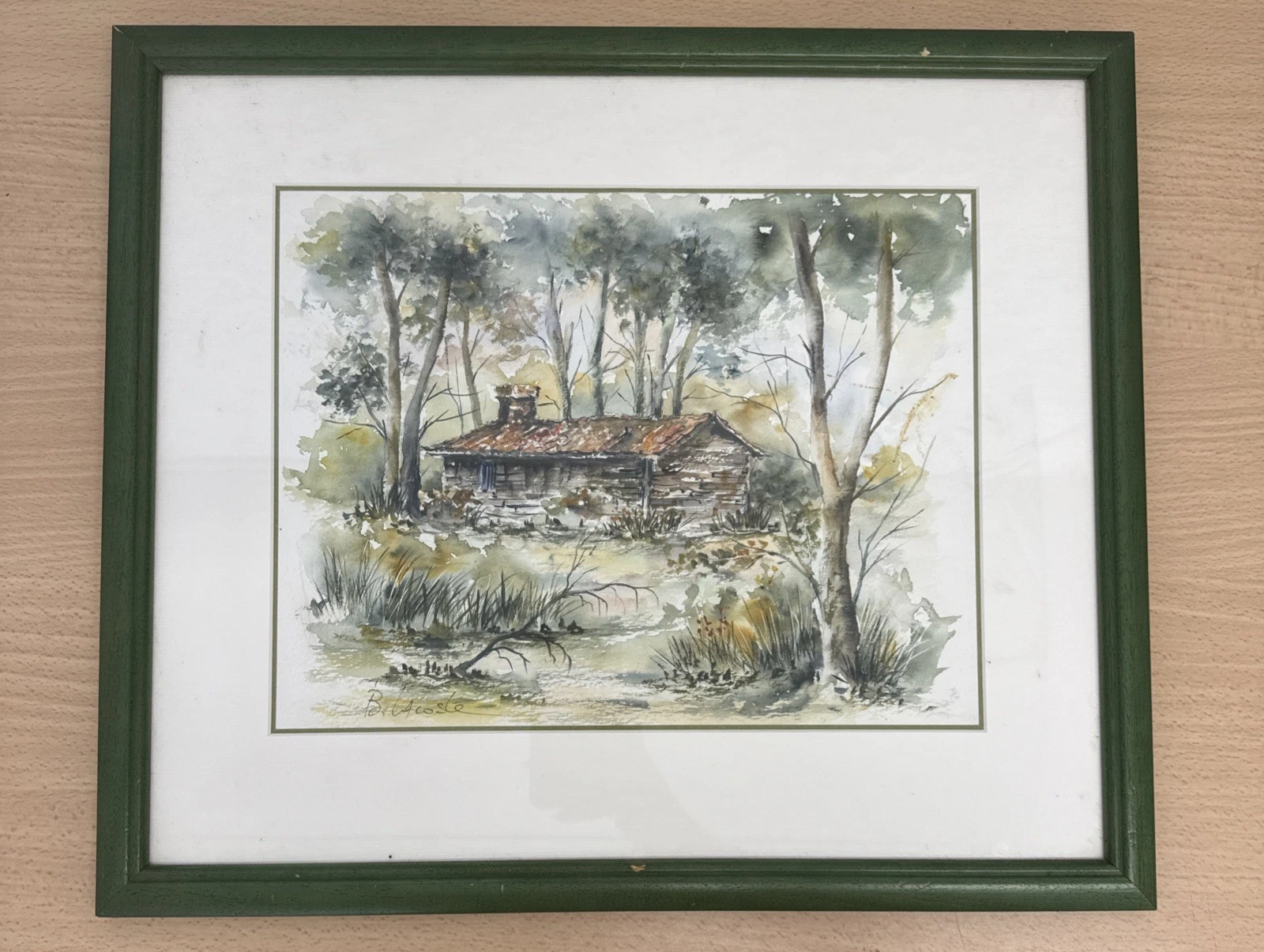 Peinture Encadré Cabane Fôret Signé Par Lacoste Peintre Du Bassin D’arcachon