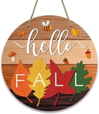 Hello Fall Door Sign Autumn Maple Leaves Welcome Fall Wreath Sign 11.8" PVC Home