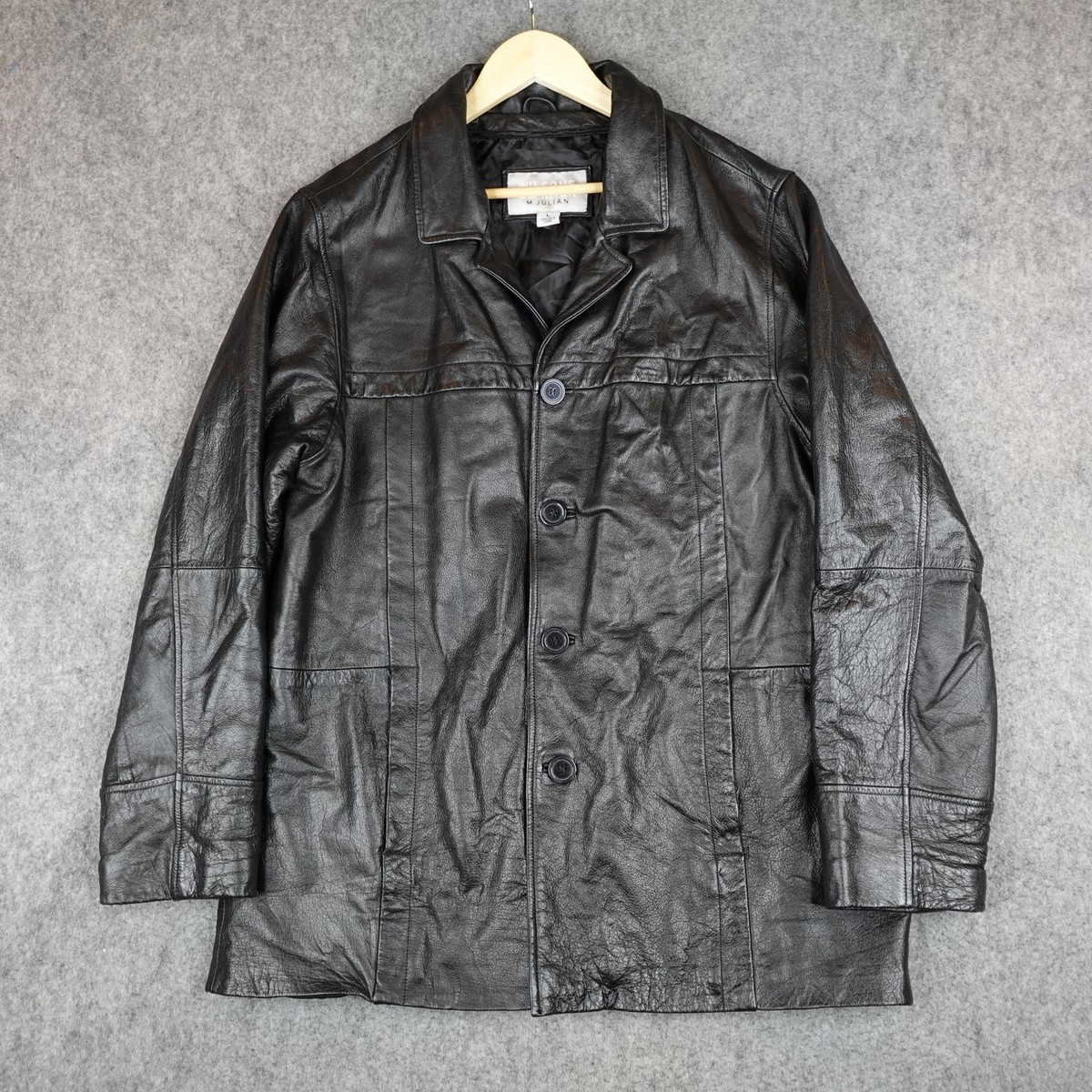 Wilsons Leather Jacket Mens Large Black Car Coat M Julian Overcoat