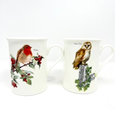 Richard Macneil Set 2 Mugs Barn Owl Robin Birds of England Bird Lover Gift