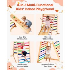 VEVOR Indoor Playground Jungle Gym, 4-in-1 Wooden Indoor Playground Playset with