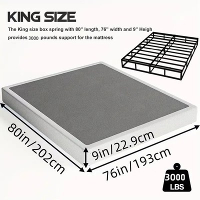 9'' King Box Spring - Steel Mattress Foundation with Easy Clean Cover