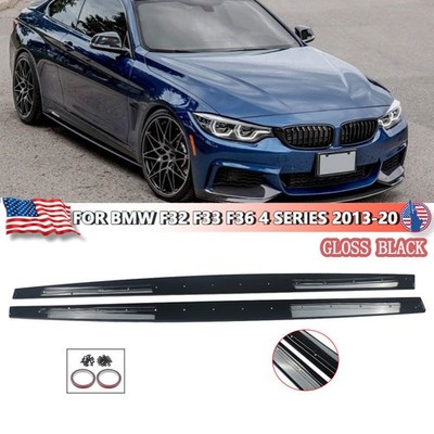 Side Skirts For 14-20 BMW F32 F33 F36 4 Series M Sport Extension Lip Gloss Black