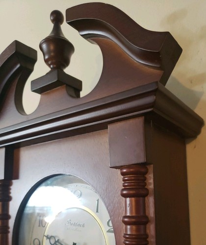 Bedford Clock Collection 26 Inch Chiming Pendulum Wall Clock in Antique Mahogany - Picture 5 of 13