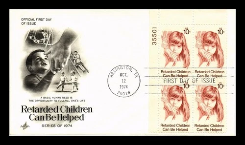 US COVER CHILDREN CAN BE HELPED FIRST DAY ISSUE SCOTT 1549 PLATE BLOCK