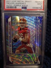 TREVOR LAWRENCE RC 2021 LEAF METAL DRAFT PURPLE WAVE ROOKIE AUTO #6/15 PSA 9 🔥