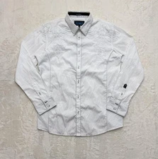 Roar Signature Shirt Mens Large White Button Up Pinstripe Embroidered Eagle