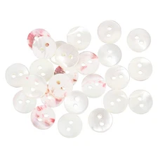 25 Pcs Natural Shell Button, 2 Hole 9mm Mother of Pearl Button, White/Red