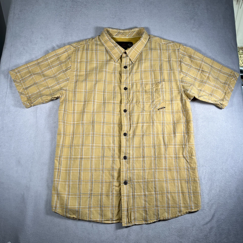 Camisa Prana Para Hombres XL Cuadros Manga Corta Algodón Orgánico Bolsillo Abotonado Foto 2 de 4