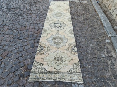 2.8x13 ft Vintage Turkish Runner Rug Handmade Hallway Carpet Free Shipping
