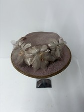 Vtg Women s Pink Fascinator / Pillbox Hat w/ Flowers - Kentucky Derby RARE
