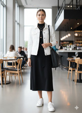 Prologue Women's Medium Black Mock Neck Sleeveless Belted Midi Dress