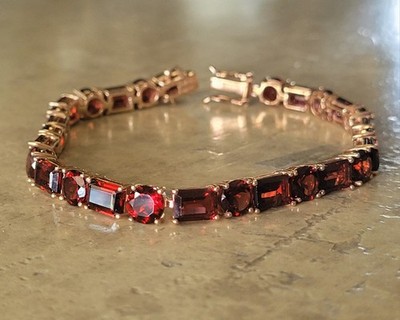 Echt roter Granat Tennis Armband Roségold über Sterlingsilber 7,5'' wunderschön