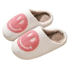 Women's Soft Plush Slippers Smile Face Slip On House Shoes Indoor Outdoor