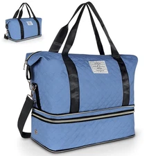 Blue Travel Duffle Bag, Expandable, Weekender, Carry on, Shoes Compartment