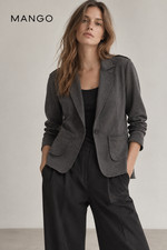 Mango Basics Women s Gray Blazer Jacket Raw Edge Exposed Seams Size S/M