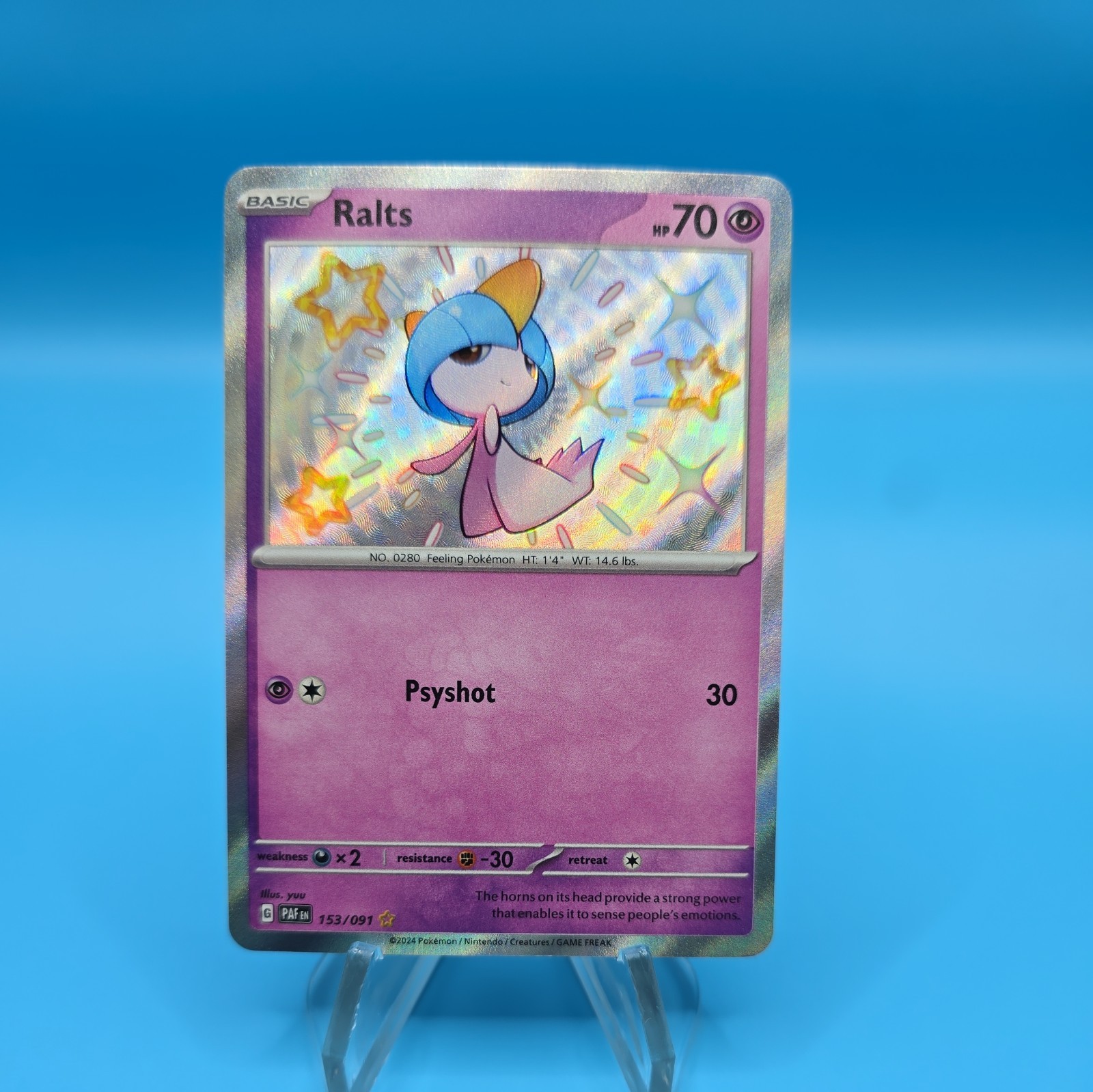 Pokemon TCG 2024 Paldean Fates: Ralts 153/091 Shiny Holo Card - Near Mint