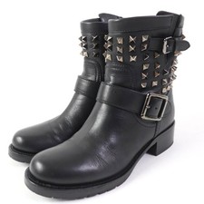 Excellent Condition Valentino Garavani Rockstud Leather Short Boots Black 37 Wit