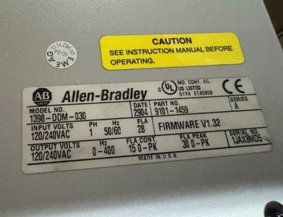 ALLEN BRADLEY 1398-DDM-030 ULTRA 200 SERVO DRIVE SER. A Refurbished