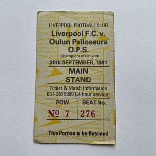 Sept 1981 Liverpool Oulun Palloseura European Cup 1st Rnd 2nd Leg Match Ticket.