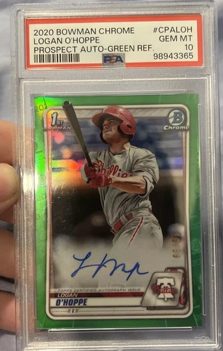 Logan O'Hoppe 2020 Bowman Chrome Green Refractor RC Auto 19/99 Phillies PSA 10
