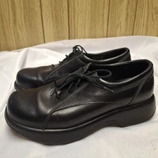 Dansko Womens Black Oxford Leather Shoes Size 39(8/8.5) Lace Up Comfort Heel