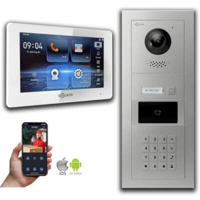 Goliath IP Video Türsprechanlage mit Kamera 7-Zoll Zahlencode RFID Silber