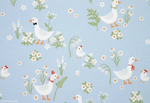 Daisy Flower & Gentleman Goose Patterned Fabric made in Korea by Half Yard
