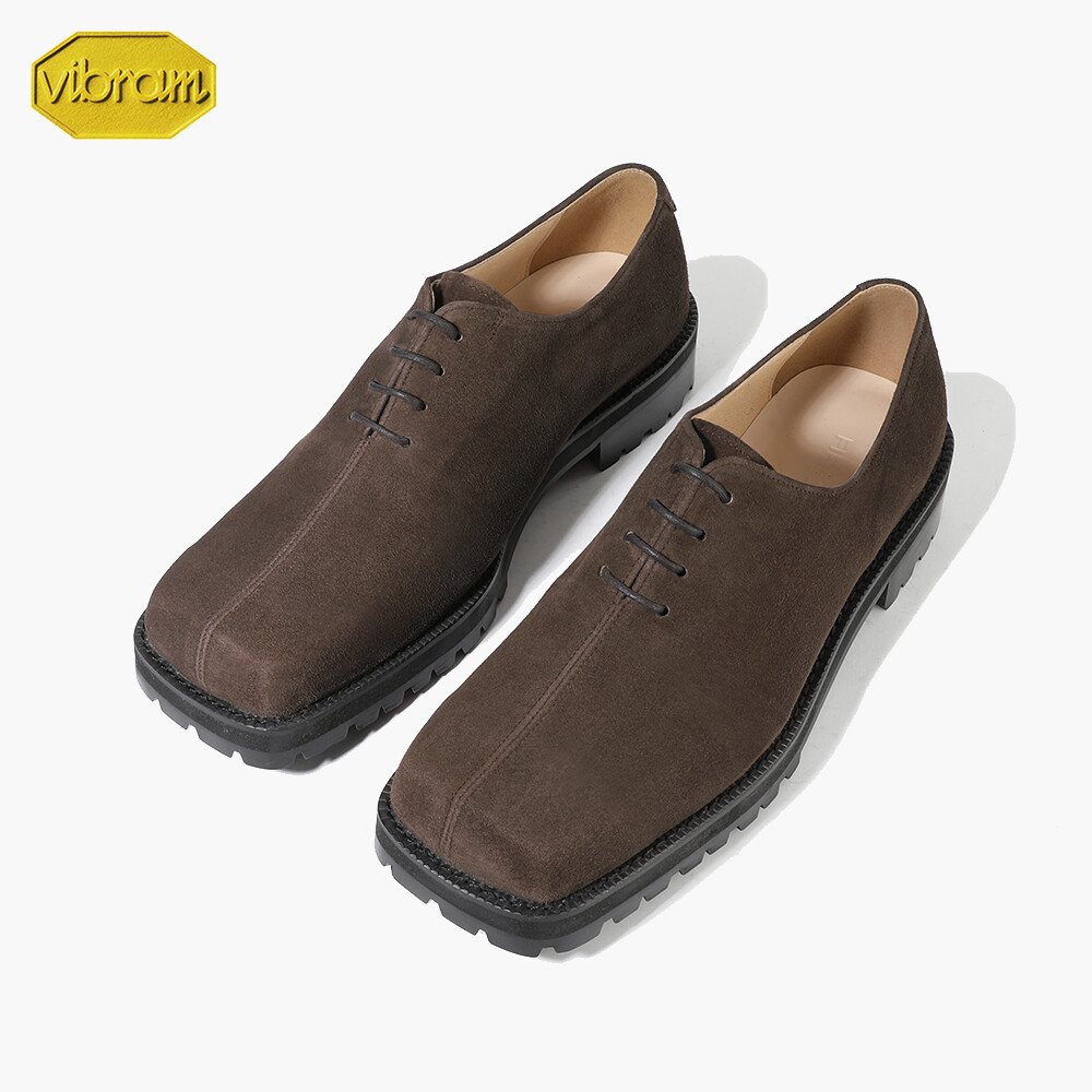 SAOLA Firenze Atelier Mens Brown Suede Split Square Toe Oxford Derby Shoes Vibram Sole