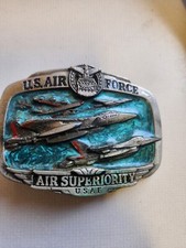 NEW VINTAGE BELT BUCKLE USAF US AIR FORCE SUPERIORITY 1983 1073 JET PEWTER