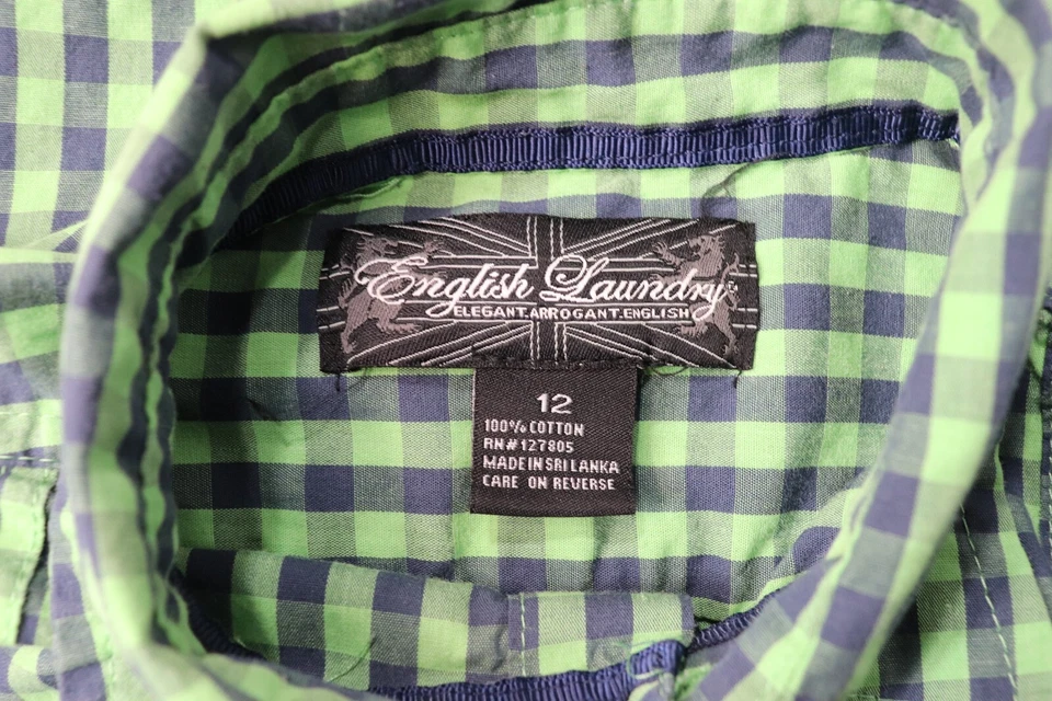 Английская прачечная мальчика зеленый синий чек узор длинным рукавом на пуговицах размер 12 - Изображение 4 из 4