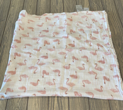 Aden By Aden And Anais White Pink Swan Bird Baby Blanket Swaddle Receiving Soft 